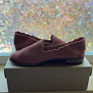 Lucky Brand Loafer Flat Suede Leather Upper Scallops Pink Terracotta Size 9.5